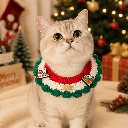 Christmas Pet Collarï¼ˆSnowman, deer, old manï¼‰ Knitted Festive Dog Cat Collar Red Green Adjustable Soft Lightweight Holiday Pet Accessories for Small Dogs and Cats  Party Wear
