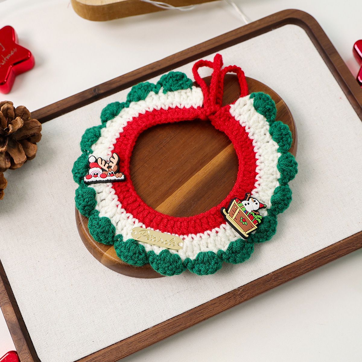 Christmas Pet Collarï¼ˆSnowman, deer, old manï¼‰ Knitted Festive Dog Cat Collar Red Green Adjustable Soft Lightweight Holiday Pet Accessories for Small Dogs and Cats  Party Wear