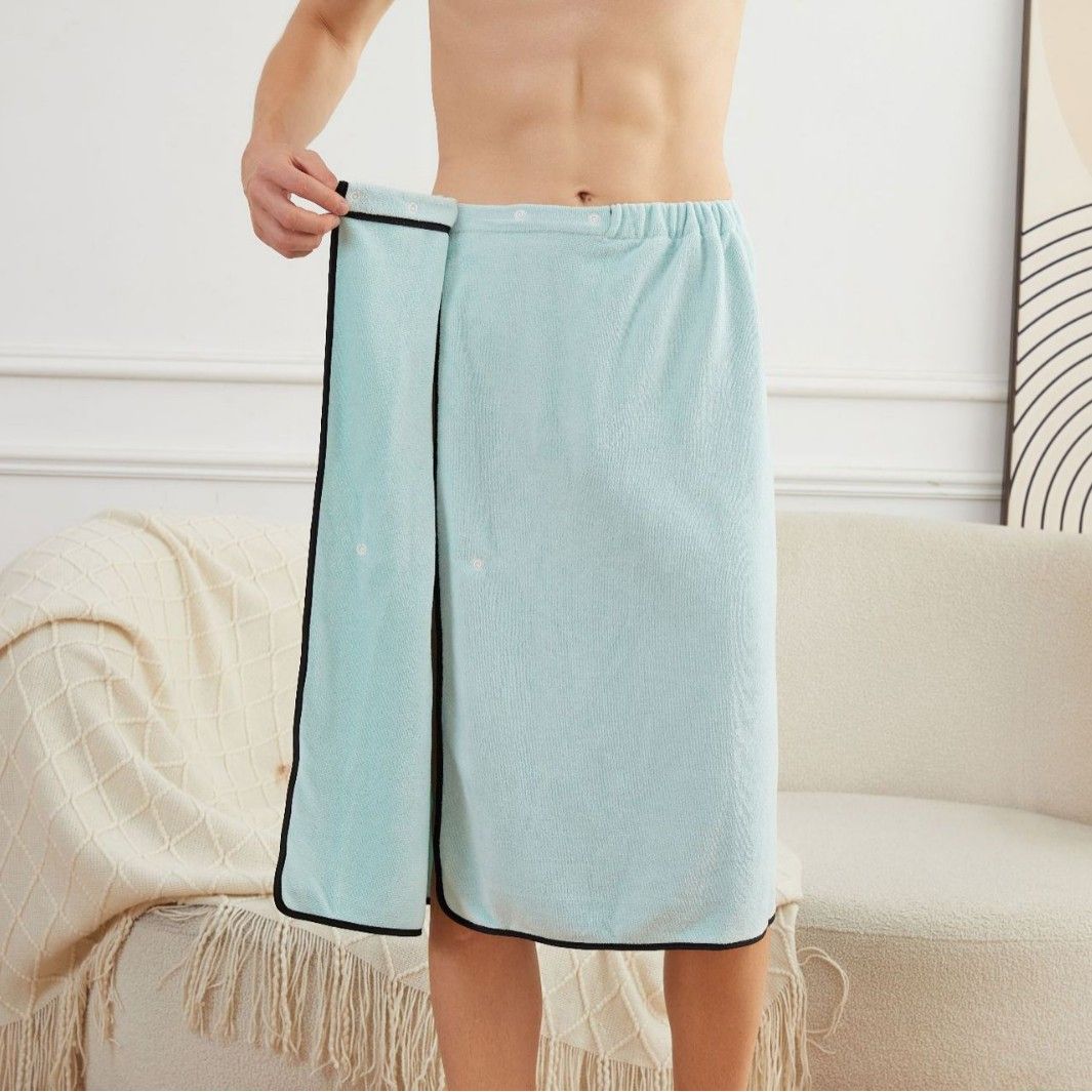 Men's Bath Wrap Microfiber Quick Dry Absorbent Adjustable Snap Closure Light blue Bath Towel Wrap Lightweight Bathroom Spa Gym Travel Use 70x150cm Comfortable Fit