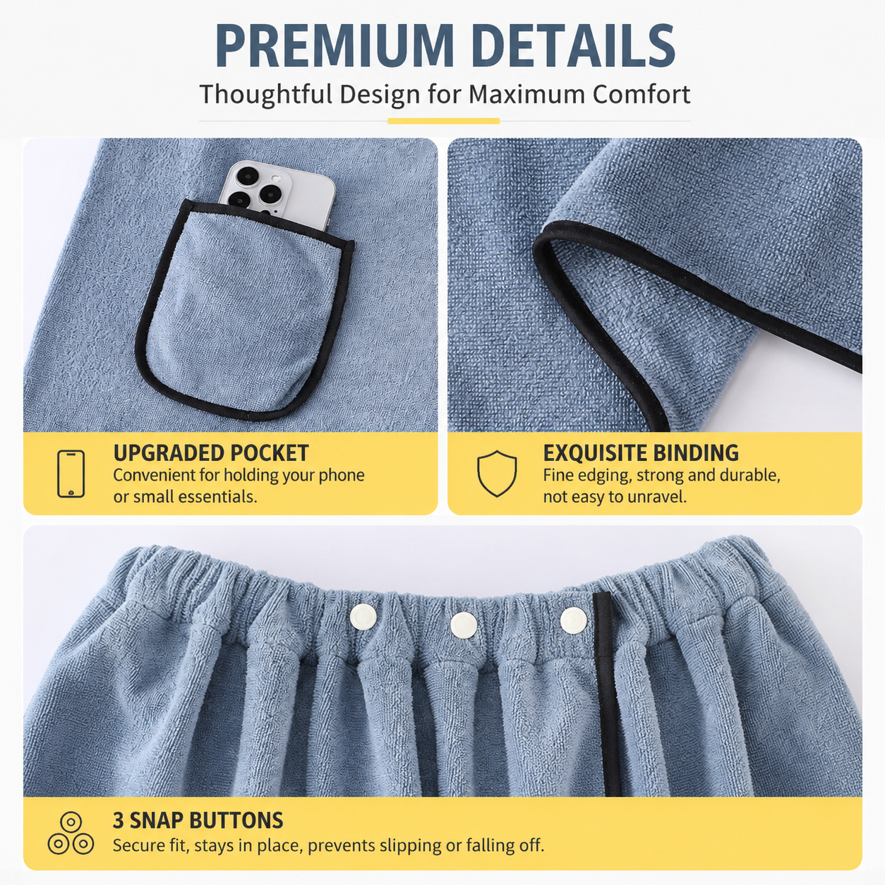 Men's Bath Wrap Microfiber Quick Dry Absorbent Adjustable Snap Closure Light blue Bath Towel Wrap Lightweight Bathroom Spa Gym Travel Use 70x150cm Comfortable Fit