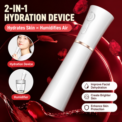 White 2 in 1 Portable Facial Mist Humidifier Nano Mist Sprayer Hydration Device USB Rechargeable Skin Moisturising Sprayer for Home Office Travel Beauty Skincare