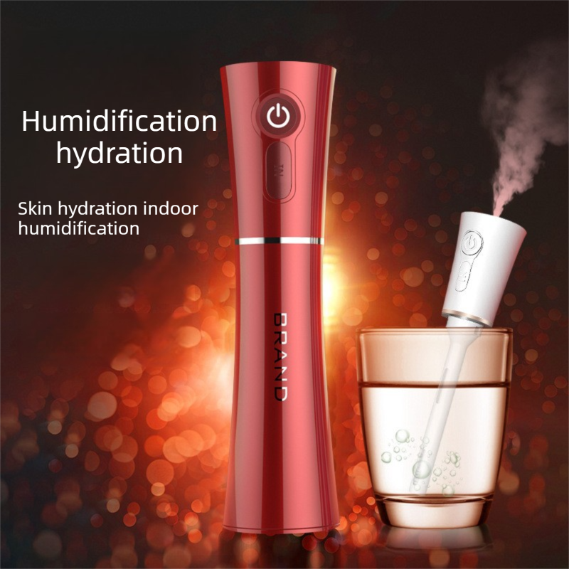 Red 2 in 1 Portable Facial Mist Humidifier Nano Mist Sprayer Hydration Device USB Rechargeable Skin Moisturising Sprayer for Home Office Travel Beauty Skincare