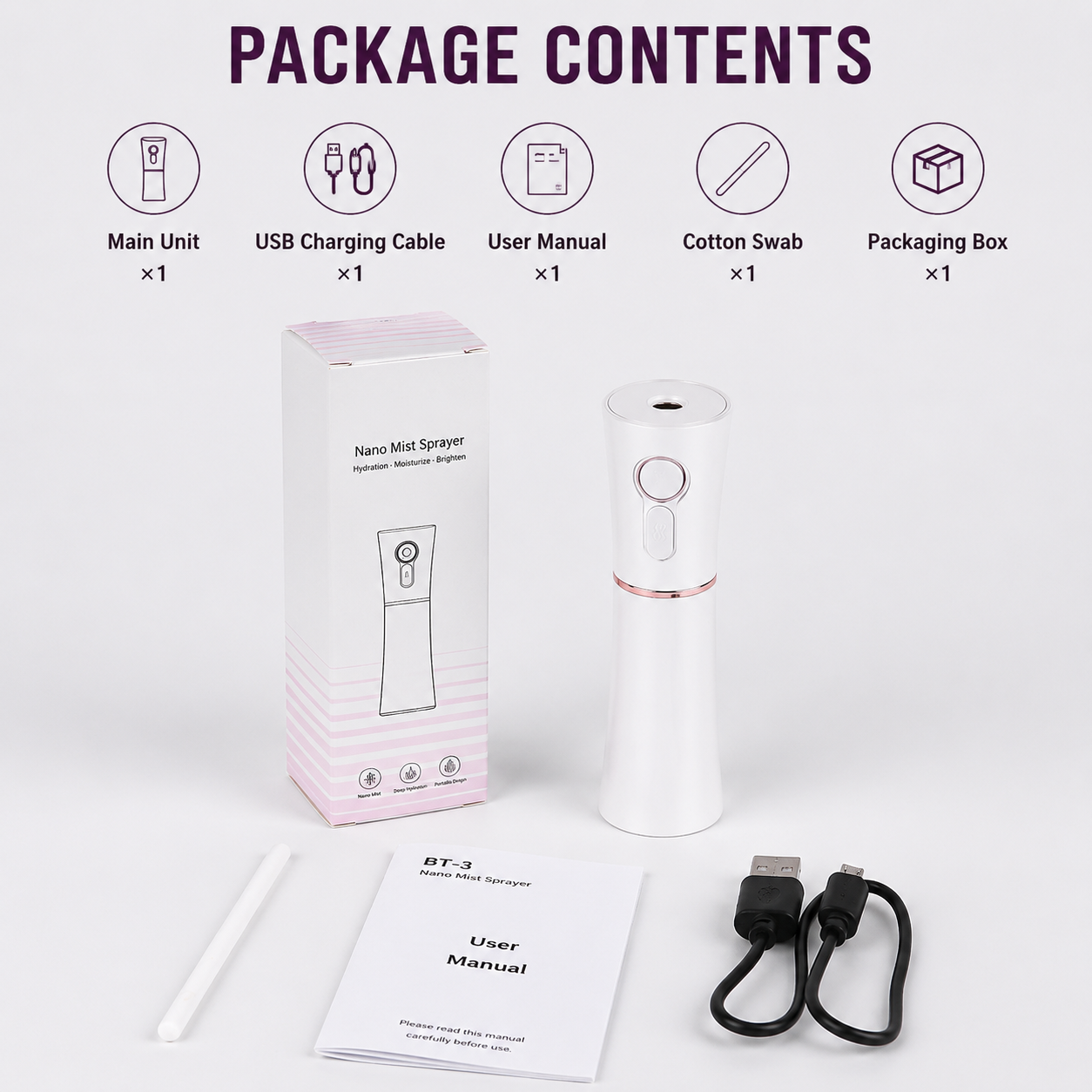 Red 2 in 1 Portable Facial Mist Humidifier Nano Mist Sprayer Hydration Device USB Rechargeable Skin Moisturising Sprayer for Home Office Travel Beauty Skincare