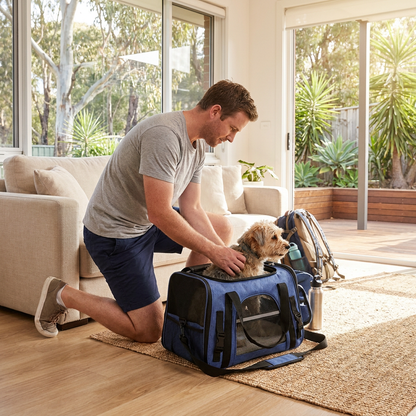 Blue Pet Carrier Bag - Breathable Meshfor Small Dogs and Cats  Travel Carrier Airline Travel Ready Adjustable Shoulder Strap Durable Ventilated Design (44x25x28cm)