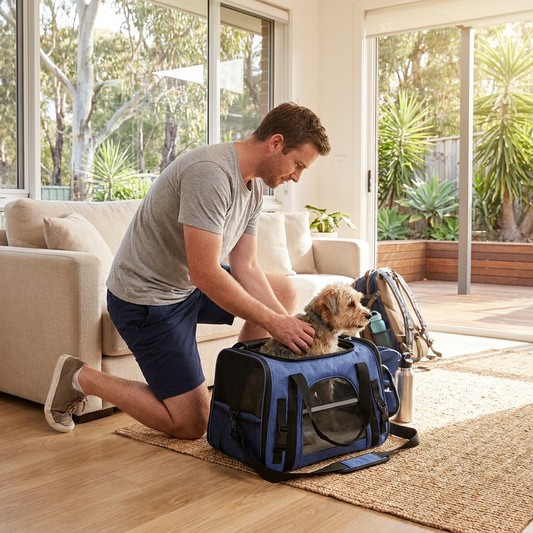Blue Pet Carrier Bag - Breathable Meshfor Small Dogs and Cats  Travel Carrier Airline Travel Ready Adjustable Shoulder Strap Durable Ventilated Design (44x25x28cm)