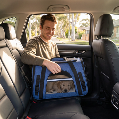Blue Pet Carrier Bag - Breathable Meshfor Small Dogs and Cats  Travel Carrier Airline Travel Ready Adjustable Shoulder Strap Durable Ventilated Design (44x25x28cm)