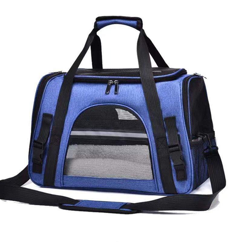 Blue Pet Carrier Bag - Breathable Meshfor Small Dogs and Cats  Travel Carrier Airline Travel Ready Adjustable Shoulder Strap Durable Ventilated Design (44x25x28cm)