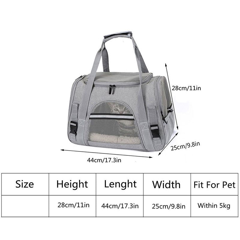 Blue Pet Carrier Bag - Breathable Meshfor Small Dogs and Cats  Travel Carrier Airline Travel Ready Adjustable Shoulder Strap Durable Ventilated Design (44x25x28cm)