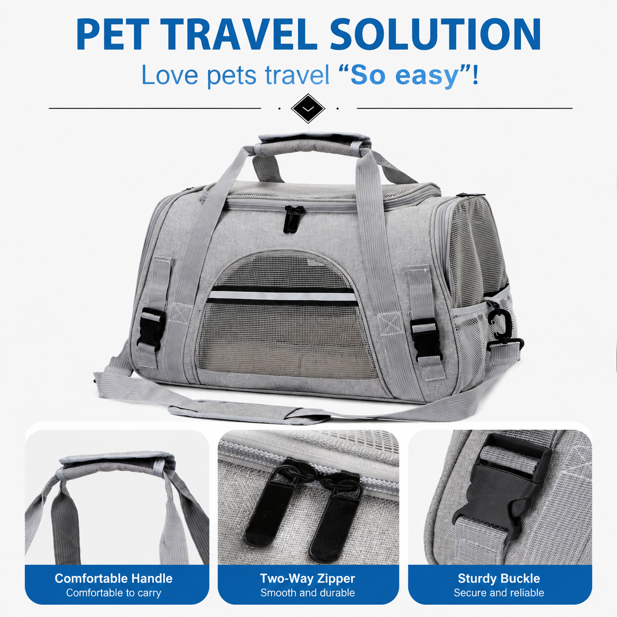 Grey Pet Carrier Bag - Breathable Meshfor Small Dogs and Cats  Travel Carrier Airline Travel Ready Adjustable Shoulder Strap Durable Ventilated Design (44x25x28cm)