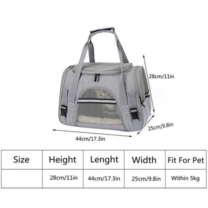 Grey Pet Carrier Bag - Breathable Meshfor Small Dogs and Cats  Travel Carrier Airline Travel Ready Adjustable Shoulder Strap Durable Ventilated Design (44x25x28cm)