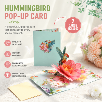 3D Pop Up Greeting Card Set Hummingbird Floral Design 2 Pack Handmade Style Paper Craft Greeting Cards Birthday Anniversary Gift Ready Decorative Greeting Card