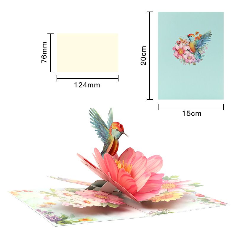 3D Pop Up Greeting Card Set Hummingbird Floral Design 2 Pack Handmade Style Paper Craft Greeting Cards Birthday Anniversary Gift Ready Decorative Greeting Card