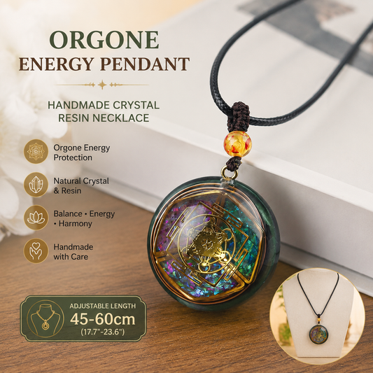 Orgone Energy Pendant Necklace Handmade Crystal Resin Necklace Adjustable Cord Spiritual Jewelry Gift for Men Women