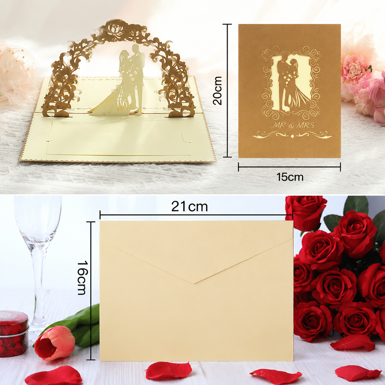 3D Pop Up Wedding Invitation Cards Set of 9 | Luxury Laser Cut Wedding Invitations with Envelope | Elegant Mr & Mrs Bridal Greeting Cards