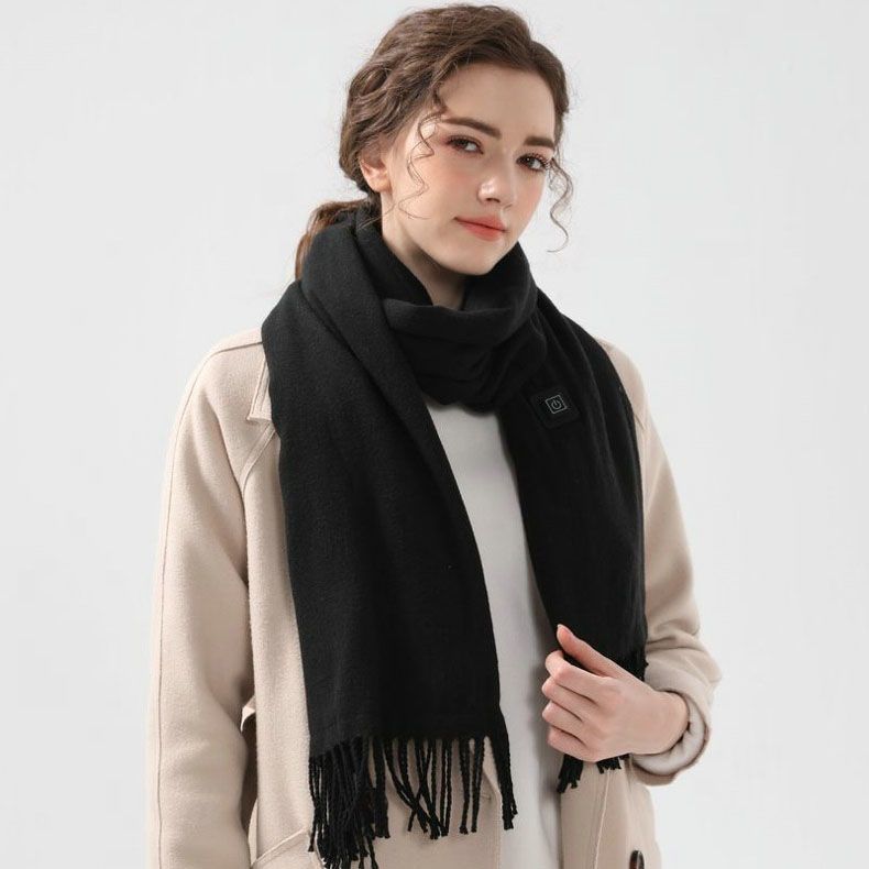 Black USB Heated Scarf Electric Heating Winter Scarf Smart Temperature Control Warm Thermal Neck Warmer USB Powered Heated Scarf for Women Men