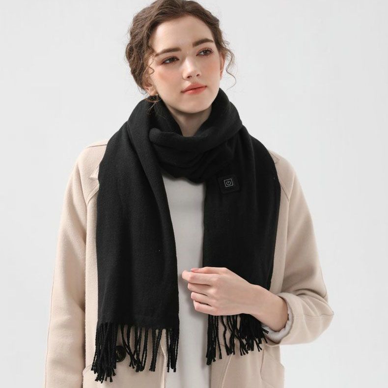 Black USB Heated Scarf Electric Heating Winter Scarf Smart Temperature Control Warm Thermal Neck Warmer USB Powered Heated Scarf for Women Men