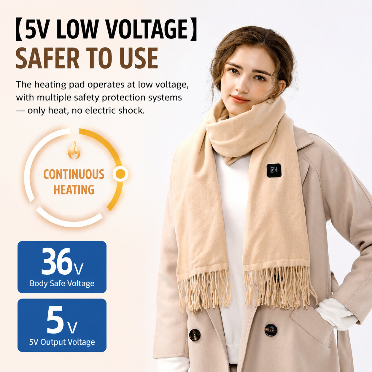 Black USB Heated Scarf Electric Heating Winter Scarf Smart Temperature Control Warm Thermal Neck Warmer USB Powered Heated Scarf for Women Men