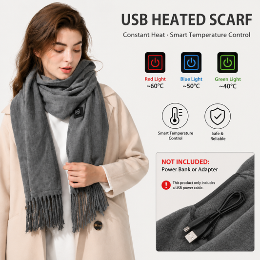Gray USB Heated Scarf Electric Heating Winter Scarf Smart Temperature Control Warm Thermal Neck Warmer USB Powered Heated Scarf for Women Men