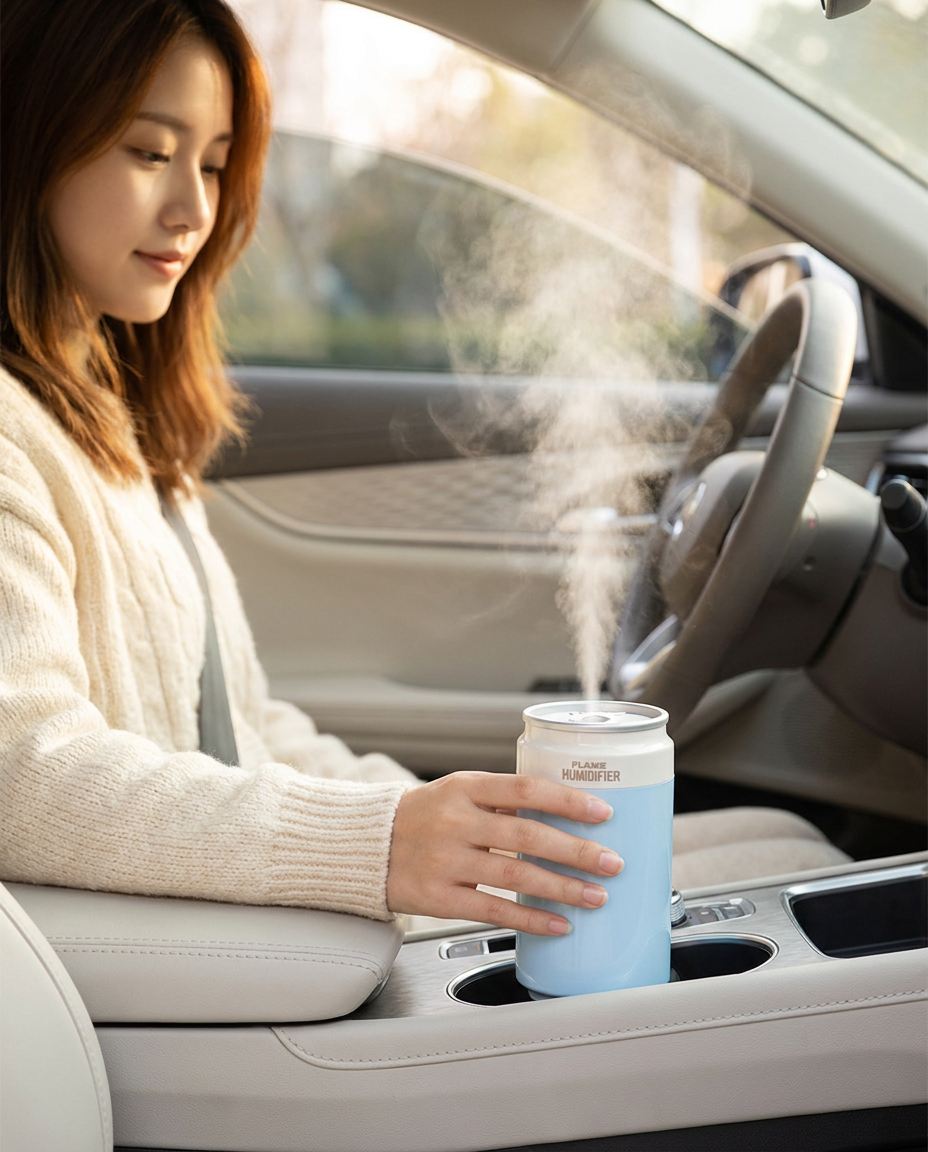 Blue USB Rechargeable Humidifier Aroma Diffuser Mini Can Mist Maker Portable Car Home Desktop Air Moisturizer with LED Light