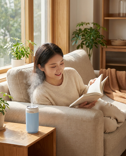 Blue USB Rechargeable Humidifier Aroma Diffuser Mini Can Mist Maker Portable Car Home Desktop Air Moisturizer with LED Light