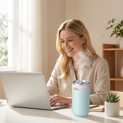 Green USB Rechargeable Humidifier Aroma Diffuser Mini Can Mist Maker Portable Car Home Desktop Air Moisturizer with LED Light