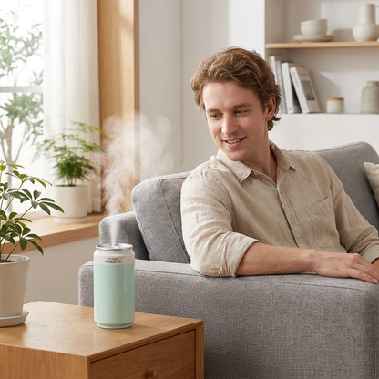 Green USB Rechargeable Humidifier Aroma Diffuser Mini Can Mist Maker Portable Car Home Desktop Air Moisturizer with LED Light