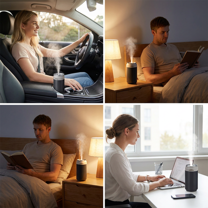 Dark Gray USB Rechargeable Humidifier Aroma Diffuser Mini Can Mist Maker Portable Car Home Desktop Air Moisturizer with LED Light