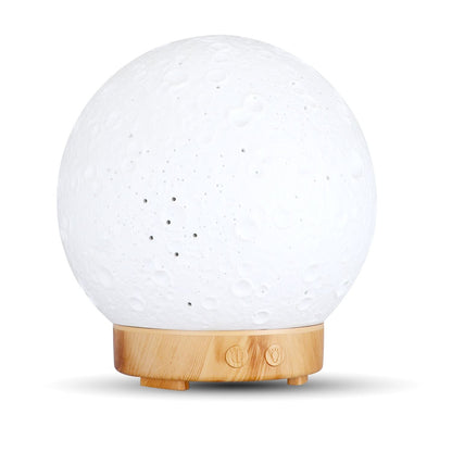 Moon Light Humidifier Aroma Diffuser (Light wood grain base) with LED Night Light, USB Desktop Essential Oil Diffuser Cool Mist Maker for Bedroom Office Home Relaxation
