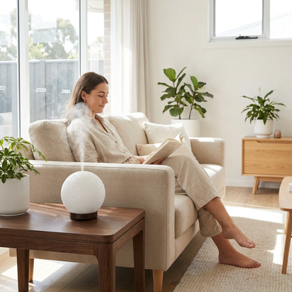 Moon Light Humidifier Aroma Diffuser (Dark wood grain base) with LED Night Light, USB Desktop Essential Oil Diffuser Cool Mist Maker for Bedroom Office Home Relaxation