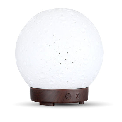 Moon Light Humidifier Aroma Diffuser (Dark wood grain base) with LED Night Light, USB Desktop Essential Oil Diffuser Cool Mist Maker for Bedroom Office Home Relaxation