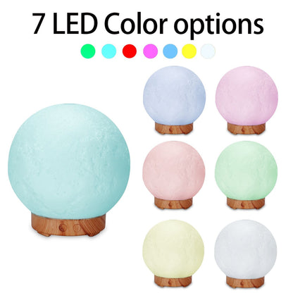 Moon Light Humidifier Aroma Diffuser (White base version) with LED Night Light, USB Desktop Essential Oil Diffuser Cool Mist Maker for Bedroom Office Home Relaxation