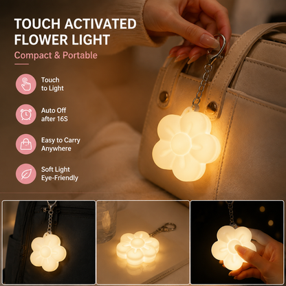 White Touch Activated Flower Keychain Light, Cute Portable LED Night Light Keyring, Mini Rechargeable Bag Charm Lamp, Creative Gift for Girls, Bedroom Decoration Light