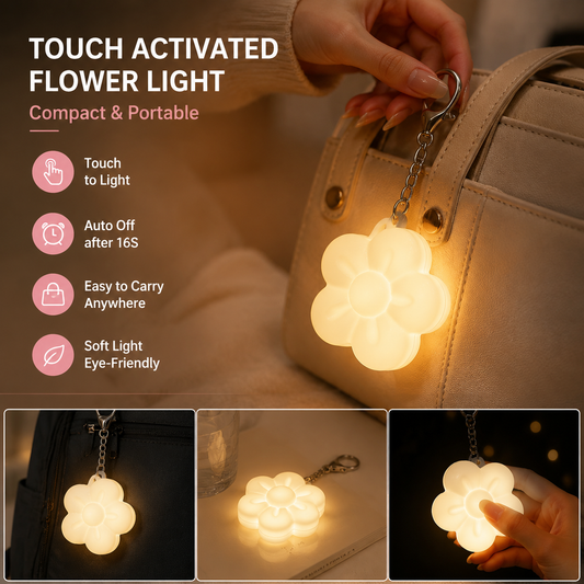 White Touch Activated Flower Keychain Light, Cute Portable LED Night Light Keyring, Mini Rechargeable Bag Charm Lamp, Creative Gift for Girls, Bedroom Decoration Light