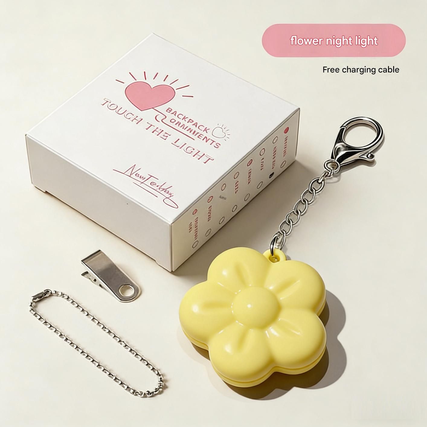 Yellow Touch Activated Flower Keychain Light, Cute Portable LED Night Light Keyring, Mini Rechargeable Bag Charm Lamp, Creative Gift for Girls, Bedroom Decoration Light