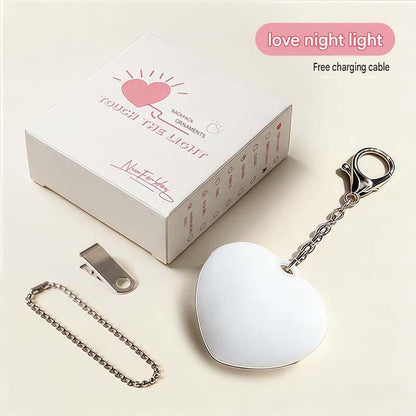 White Touch Activated Heart Keychain Light - Cute Portable LED Night Light Rechargeable Bag Charm Lamp Romantic Gift for Girls Bedroom Decoration Travel Use