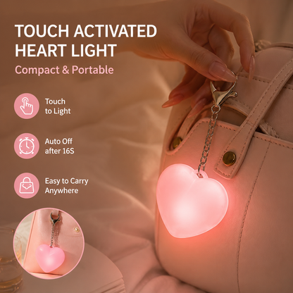 Pink Touch Activated Heart Keychain Light - Cute Portable LED Night Light Rechargeable Bag Charm Lamp Romantic Gift for Girls Bedroom Decoration Travel Use