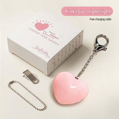 Pink Touch Activated Heart Keychain Light - Cute Portable LED Night Light Rechargeable Bag Charm Lamp Romantic Gift for Girls Bedroom Decoration Travel Use