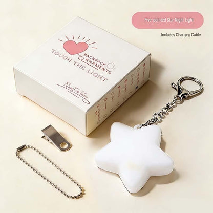White Touch Activated Star Keychain Light - Cute Portable LED Night Light Rechargeable Bag Charm Lamp Star Shape Decorative Gift for Girls Bedroom Travel Use