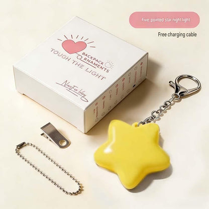 Yellow Touch Activated Star Keychain Light - Cute Portable LED Night Light Rechargeable Bag Charm Lamp Star Shape Decorative Gift for Girls Bedroom Travel Use