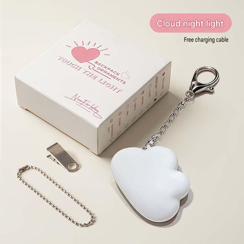 Touch Activated Cloud Keychain Light - Cute Portable LED Night Light Rechargeable Bag Charm Lamp Cloud Shape Decorative Gift for Girls Bedroom Travel Use