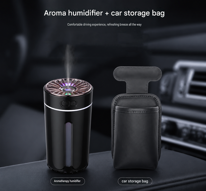 Black Car Aroma Diffuser Humidifier with Storage Box, USB Powered Car Air Freshener Mist Maker, Portable Vehicle Humidifier with Organizer Holder, Essential Oil Diffuser for Auto Interior Decoration
