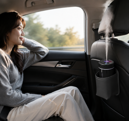 Black Car Aroma Diffuser Humidifier with Storage Box, USB Powered Car Air Freshener Mist Maker, Portable Vehicle Humidifier with Organizer Holder, Essential Oil Diffuser for Auto Interior Decoration