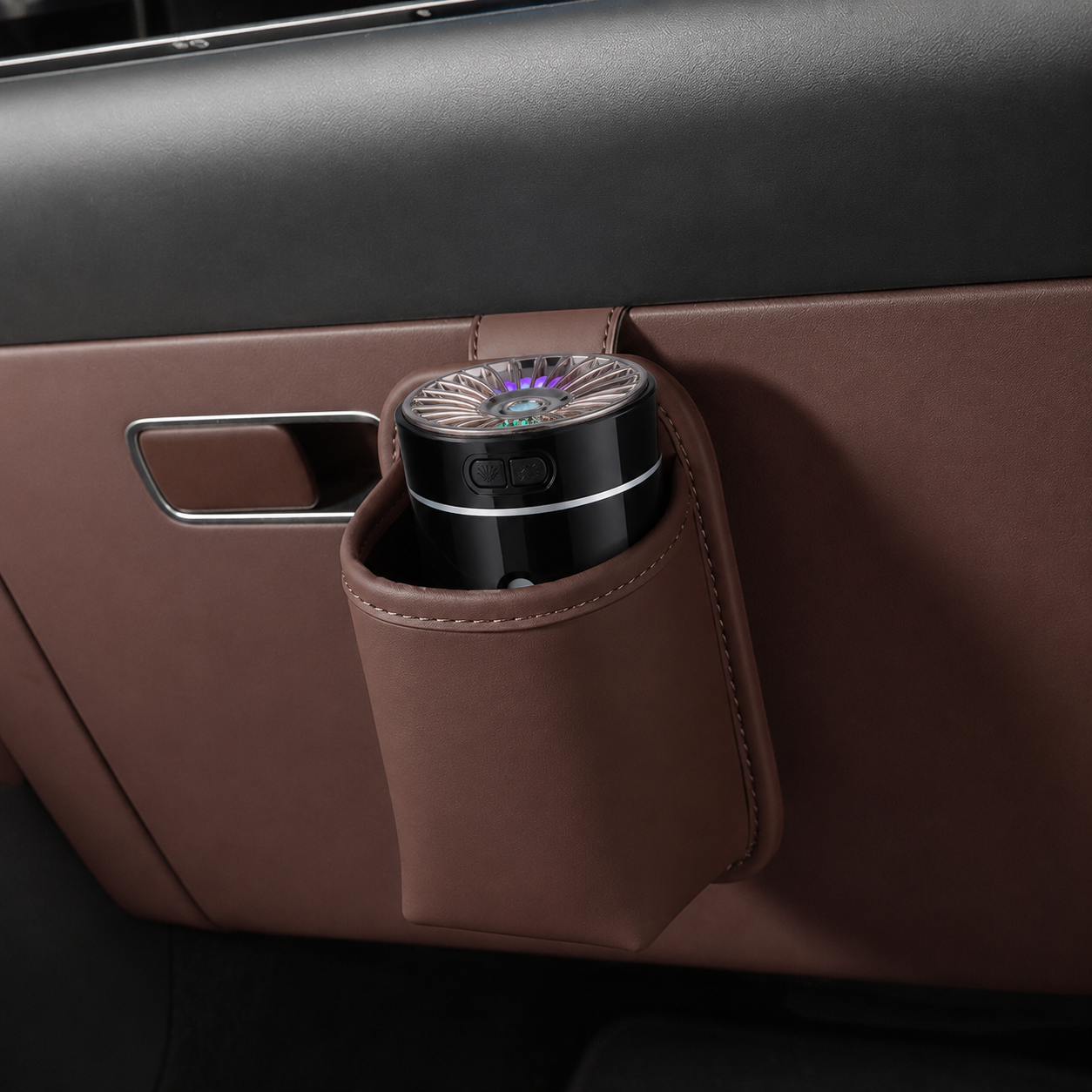 Black Car Aroma Diffuser Humidifier with Brown Storage Box, USB Powered Car Air Freshener Mist Maker, Portable Vehicle Humidifier with Organizer Holder, Essential Oil Diffuser for Auto Interior Decoration