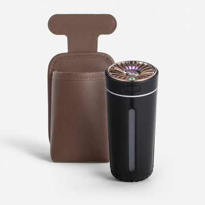 Black Car Aroma Diffuser Humidifier with Brown Storage Box, USB Powered Car Air Freshener Mist Maker, Portable Vehicle Humidifier with Organizer Holder, Essential Oil Diffuser for Auto Interior Decoration