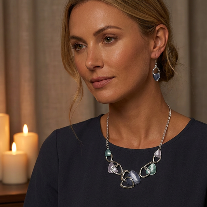Blue Elegant Oil Drip Necklace and Earrings Set for Women, Irregular Design Alloy Jewelry Set, Fashion Statement Pendant Necklace with Drop Earrings, Blue Green Enamel Jewelry Gift Set with Jewelry Box Included