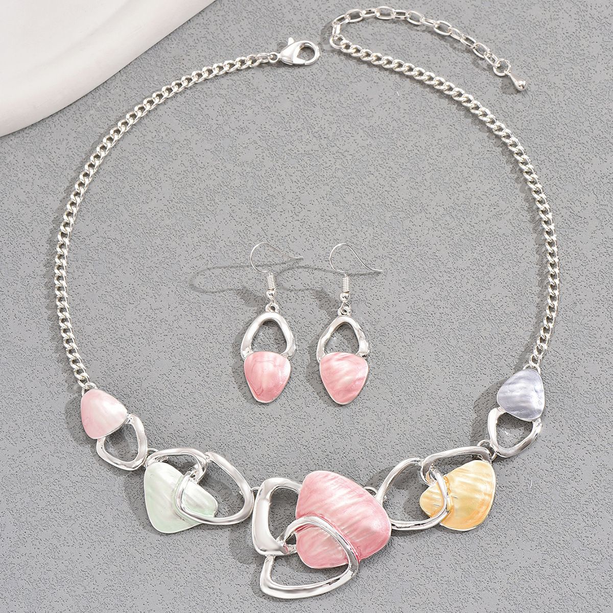 Pink Elegant Oil Drip Necklace and Earrings Set for Women, Irregular Design Alloy Jewelry Set, Fashion Statement Pendant Necklace with Drop Earrings, Blue Green Enamel Jewelry Gift Set with Jewelry Box Included