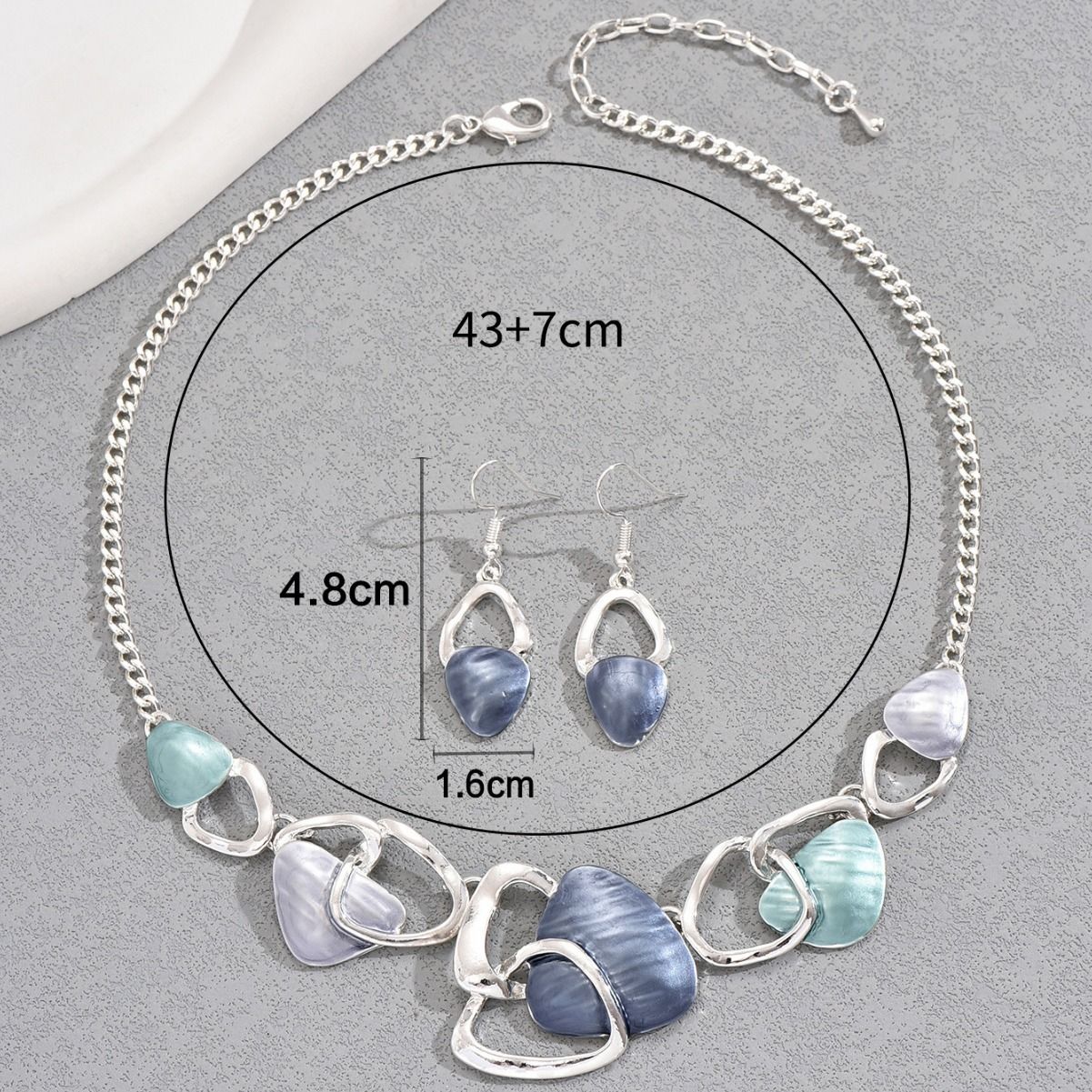 Pink Elegant Oil Drip Necklace and Earrings Set for Women, Irregular Design Alloy Jewelry Set, Fashion Statement Pendant Necklace with Drop Earrings, Blue Green Enamel Jewelry Gift Set with Jewelry Box Included