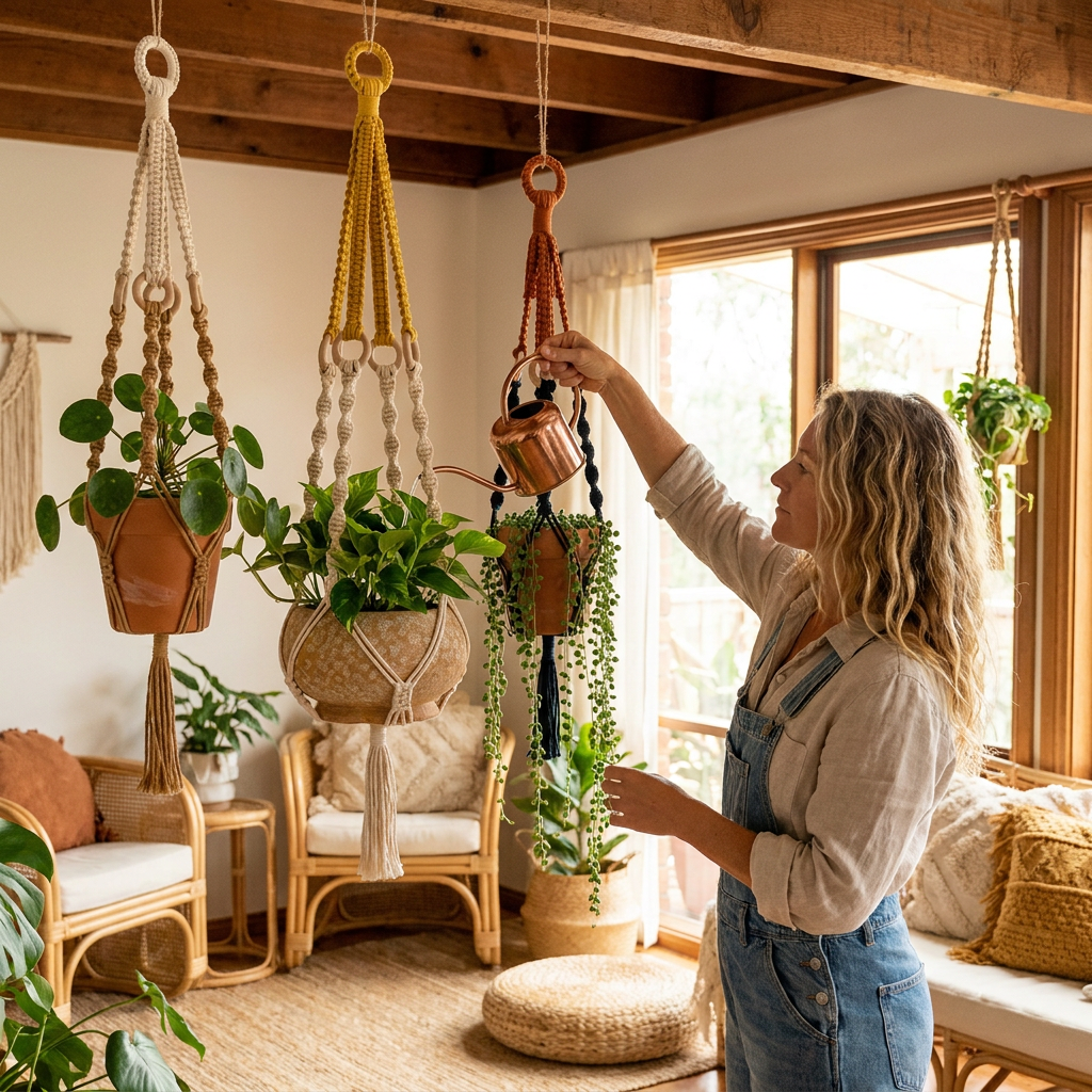 Handmade Plant Hanger Set 3 PCS, Boho Macrame Hanging Planter Basket with Cotton Rope Woven Design, Indoor Outdoor Plant Holder for Balcony Garden Home Decor, Natural Greenery Display