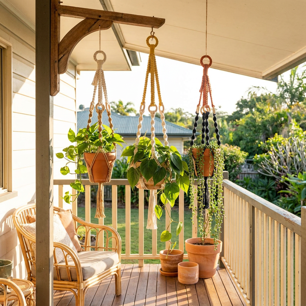 Handmade Plant Hanger Set 3 PCS, Boho Macrame Hanging Planter Basket with Cotton Rope Woven Design, Indoor Outdoor Plant Holder for Balcony Garden Home Decor, Natural Greenery Display