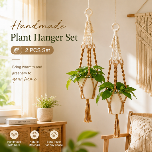 Handmade Plant Hanger Set 2 PCSï¼ˆType Aï¼‰, Macrame Hanging Planter Basket with Cotton Rope Woven Design, Boho Plant Holder for Indoor Outdoor Garden Balcony Home Decor, Creative Hanging Flower Pot Holder